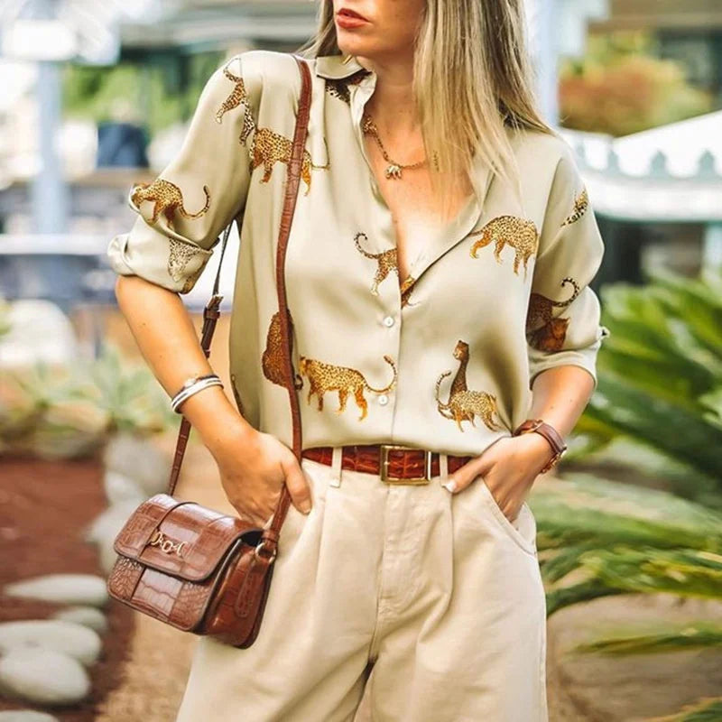 Blusa Mujer Moda Print Women Leopard Shirts and Blouses Long Sleeve Shirt Pretty Tops Y2k Clothes Chemise Femme Blusa Feminina