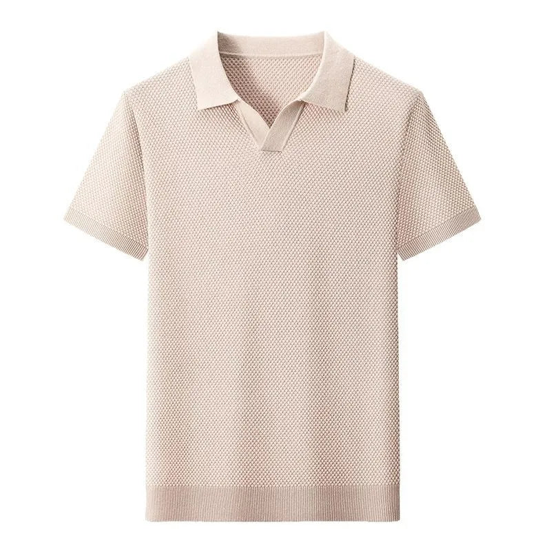 100% Cotton Short-sleeved POLO Shirt Men's Lapel Knitted T-shirt High-end Casual Bottoming Versatile Men's Short-sleeved Men's T