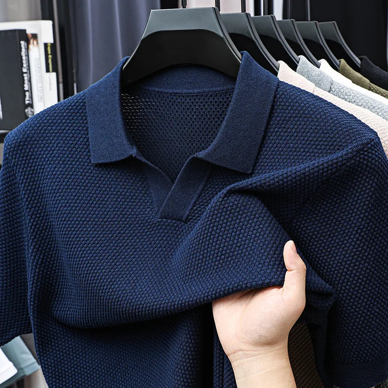 100% Cotton Short-sleeved POLO Shirt Men's Lapel Knitted T-shirt High-end Casual Bottoming Versatile Men's Short-sleeved Men's T
