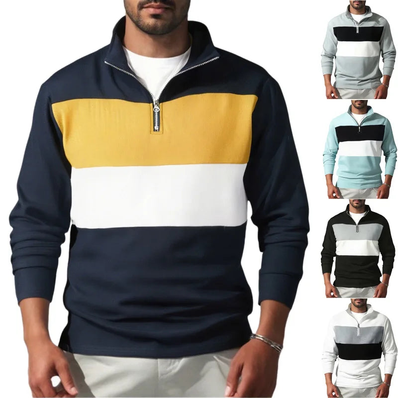 New Arrival Retro British Style Men's Long-Sleeve Zipper Polo Collar Shirt Trendy Design Temperament High-Grade Pullover