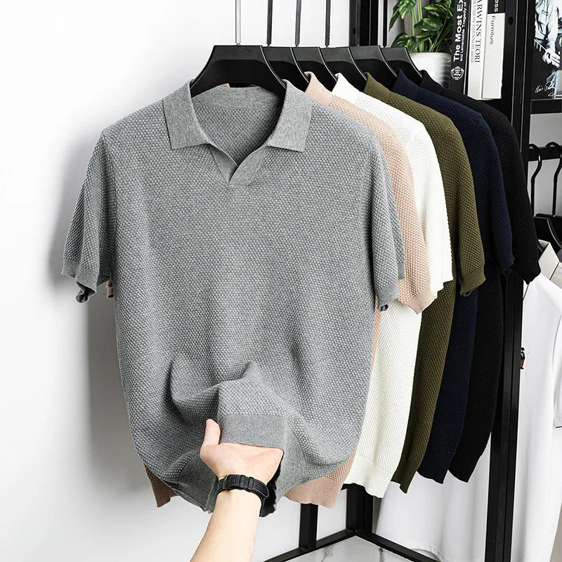 100% Cotton Short-sleeved POLO Shirt Men's Lapel Knitted T-shirt High-end Casual Bottoming Versatile Men's Short-sleeved Men's T