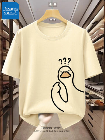 100% algodão puro masculino moda casual solto esportes dos desenhos animados pombo padrão impresso em torno do pescoço manga curta camiseta topo