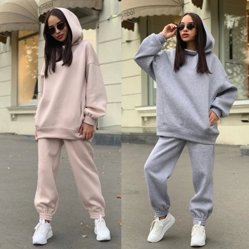 2025 New Fashion Solid Color Hooded Sweater Casual Two-piece Suit Women Moda Fitness Feminina Vêtements Sport Femme
