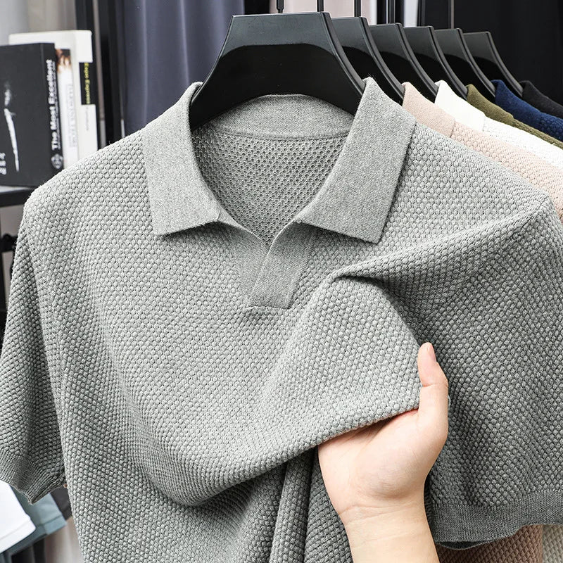 100% Cotton Short-sleeved POLO Shirt Men's Lapel Knitted T-shirt High-end Casual Bottoming Versatile Men's Short-sleeved Men's T