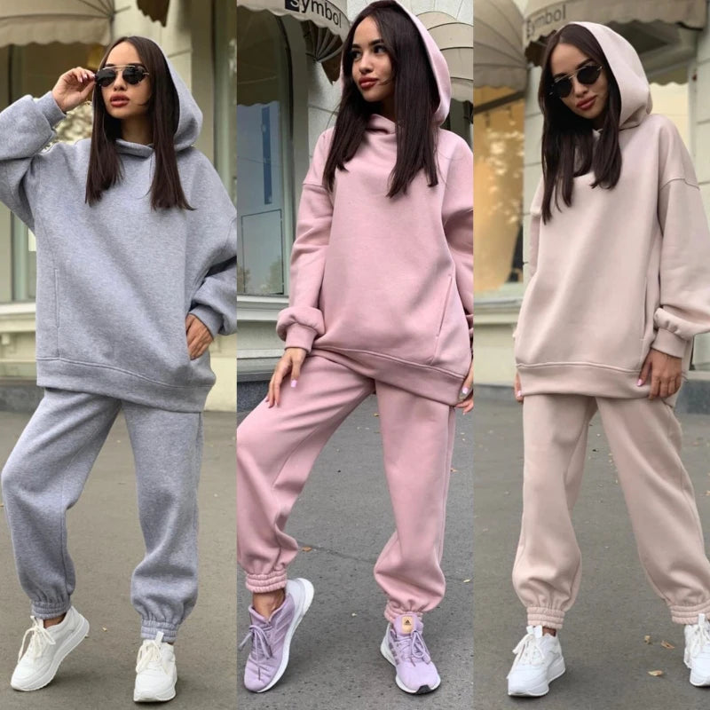 2025 New Fashion Solid Color Hooded Sweater Casual Two-piece Suit Women Moda Fitness Feminina Vêtements Sport Femme