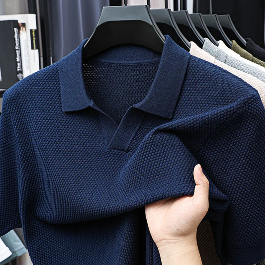 100% Cotton Short-sleeved POLO Shirt Men's Lapel Knitted T-shirt High-end Casual Bottoming Versatile Men's Short-sleeved Men's T