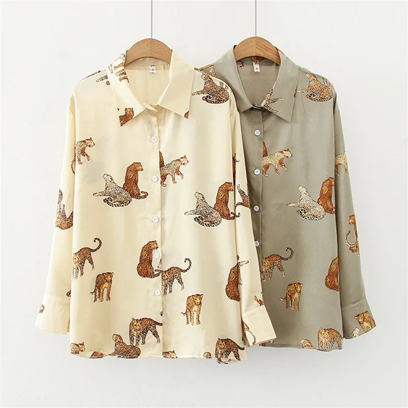 Blusa Mujer Moda Print Women Leopard Shirts and Blouses Long Sleeve Shirt Pretty Tops Y2k Clothes Chemise Femme Blusa Feminina