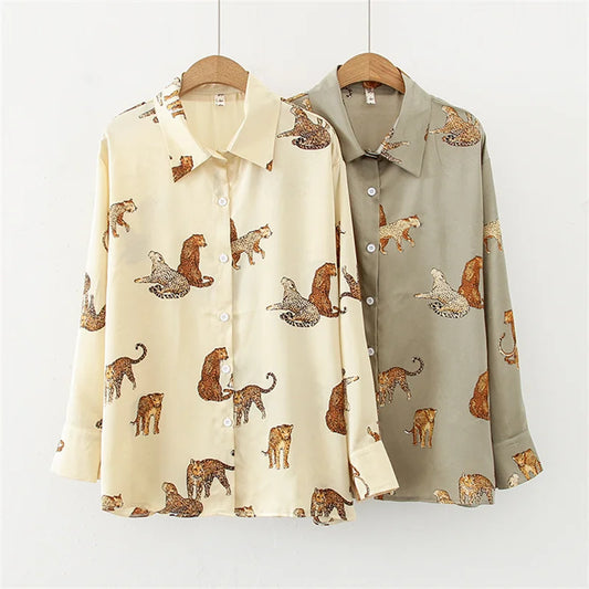 Blusa Mujer Moda Print Women Leopard Shirts and Blouses Long Sleeve Shirt Pretty Tops Y2k Clothes Chemise Femme Blusa Feminina