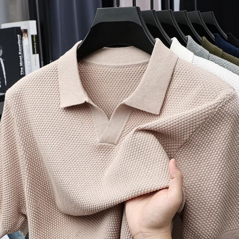 100% Cotton Short-sleeved POLO Shirt Men's Lapel Knitted T-shirt High-end Casual Bottoming Versatile Men's Short-sleeved Men's T
