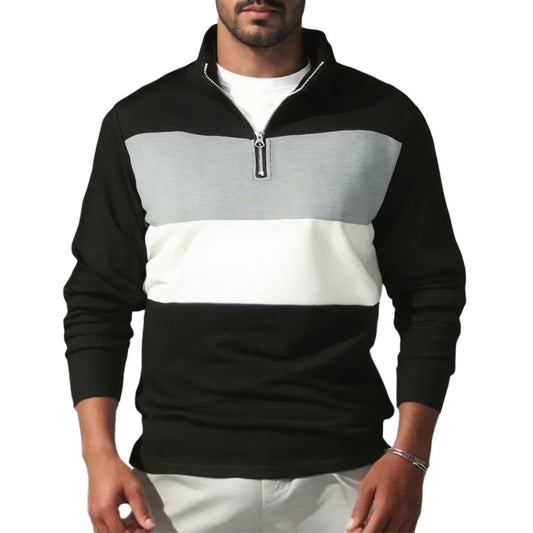 New Arrival Retro British Style Men's Long-Sleeve Zipper Polo Collar Shirt Trendy Design Temperament High-Grade Pullover