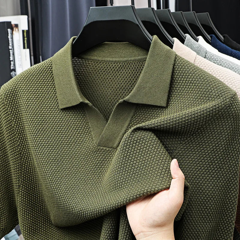 100% Cotton Short-sleeved POLO Shirt Men's Lapel Knitted T-shirt High-end Casual Bottoming Versatile Men's Short-sleeved Men's T