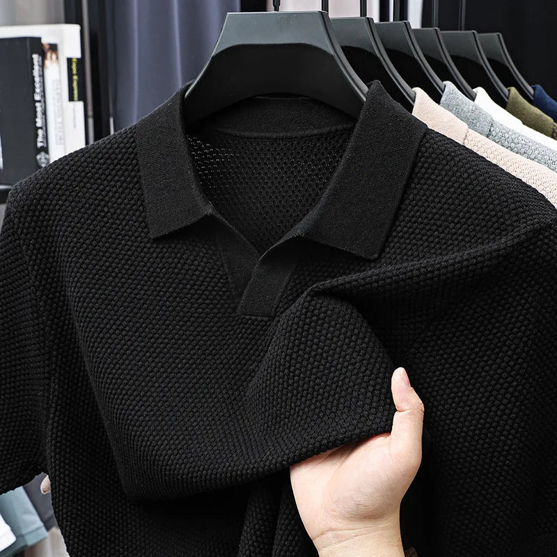 100% Cotton Short-sleeved POLO Shirt Men's Lapel Knitted T-shirt High-end Casual Bottoming Versatile Men's Short-sleeved Men's T