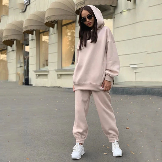 2025 New Fashion Solid Color Hooded Sweater Casual Two-piece Suit Women Moda Fitness Feminina Vêtements Sport Femme