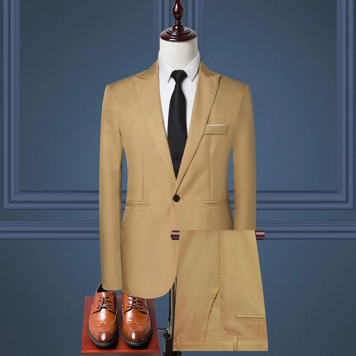 Men's Suit Set, Men's Fashion Solid Color Business Casual Suit Two-piece Set