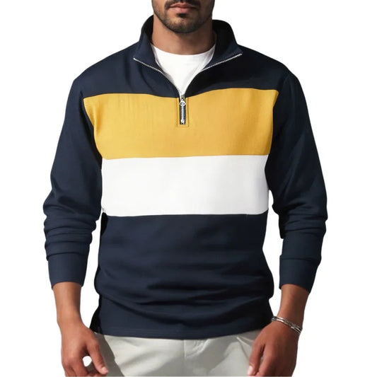New Arrival Retro British Style Men's Long-Sleeve Zipper Polo Collar Shirt Trendy Design Temperament High-Grade Pullover