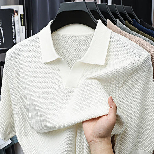 100% Cotton Short-sleeved POLO Shirt Men's Lapel Knitted T-shirt High-end Casual Bottoming Versatile Men's Short-sleeved Men's T