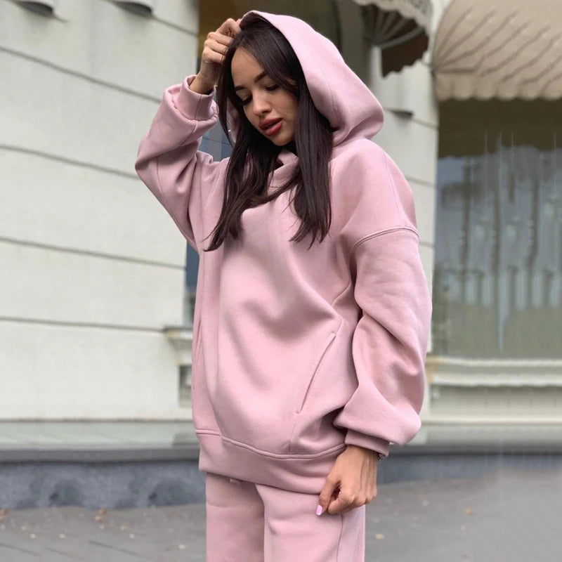 2025 New Fashion Solid Color Hooded Sweater Casual Two-piece Suit Women Moda Fitness Feminina Vêtements Sport Femme