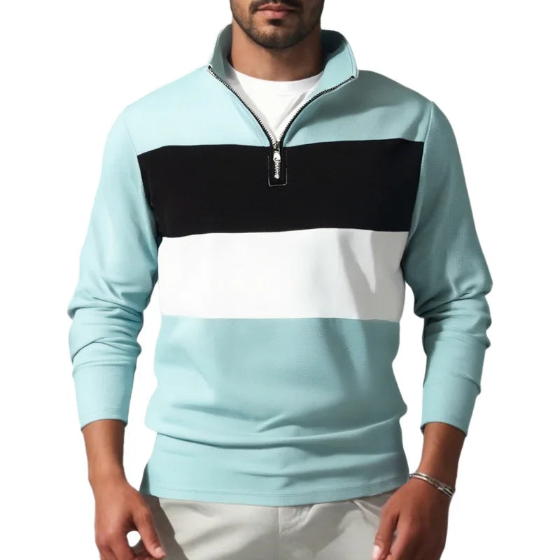 New Arrival Retro British Style Men's Long-Sleeve Zipper Polo Collar Shirt Trendy Design Temperament High-Grade Pullover