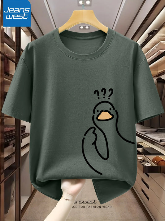 100% algodão puro masculino moda casual solto esportes dos desenhos animados pombo padrão impresso em torno do pescoço manga curta camiseta topo