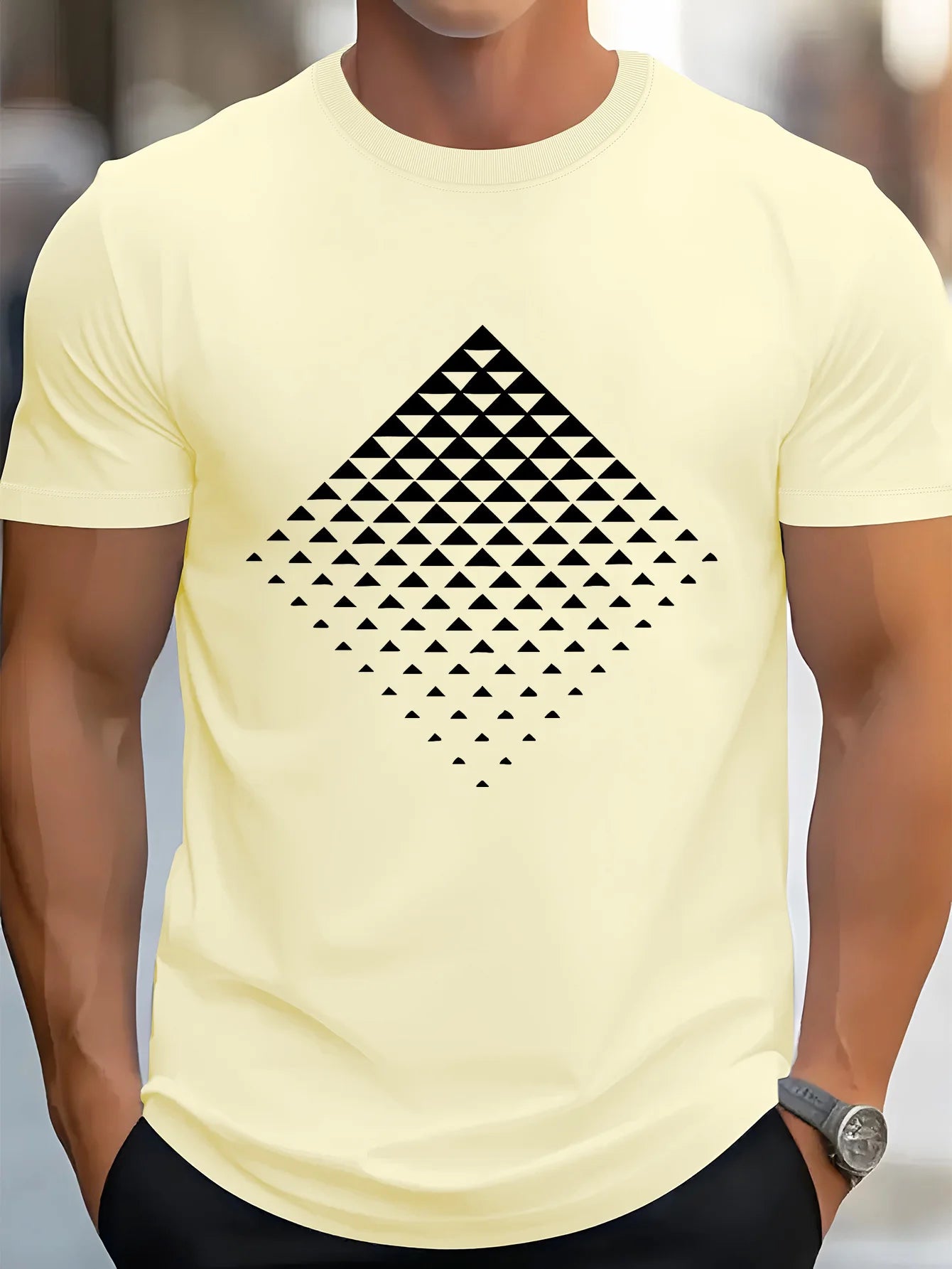 Verão masculino 100% algodão puro moda casual solto criativo bloco de mosaico impressão esportes em torno do pescoço manga curta camiseta topo