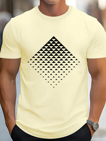 Verão masculino 100% algodão puro moda casual solto criativo bloco de mosaico impressão esportes em torno do pescoço manga curta camiseta topo