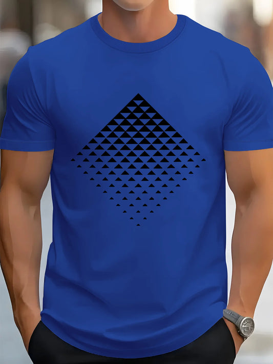 Verão masculino 100% algodão puro moda casual solto criativo bloco de mosaico impressão esportes em torno do pescoço manga curta camiseta topo