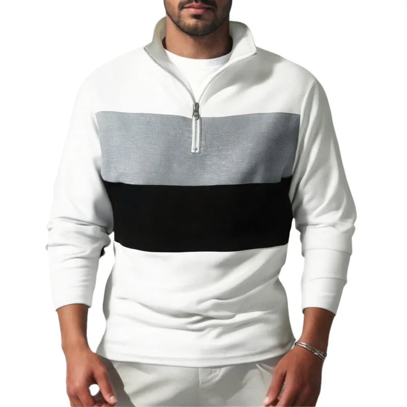 New Arrival Retro British Style Men's Long-Sleeve Zipper Polo Collar Shirt Trendy Design Temperament High-Grade Pullover