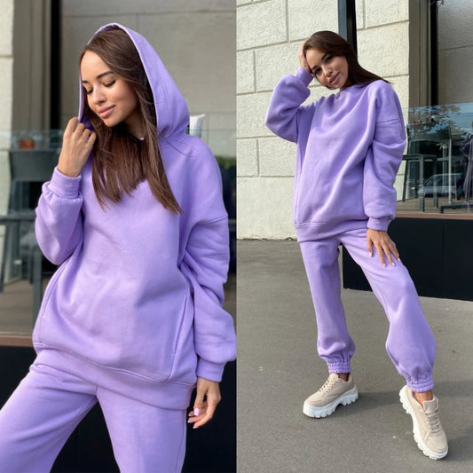 2025 New Fashion Solid Color Hooded Sweater Casual Two-piece Suit Women Moda Fitness Feminina Vêtements Sport Femme