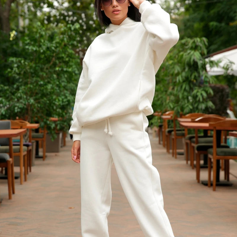 2025 New Fashion Solid Color Hooded Sweater Casual Two-piece Suit Women Moda Fitness Feminina Vêtements Sport Femme