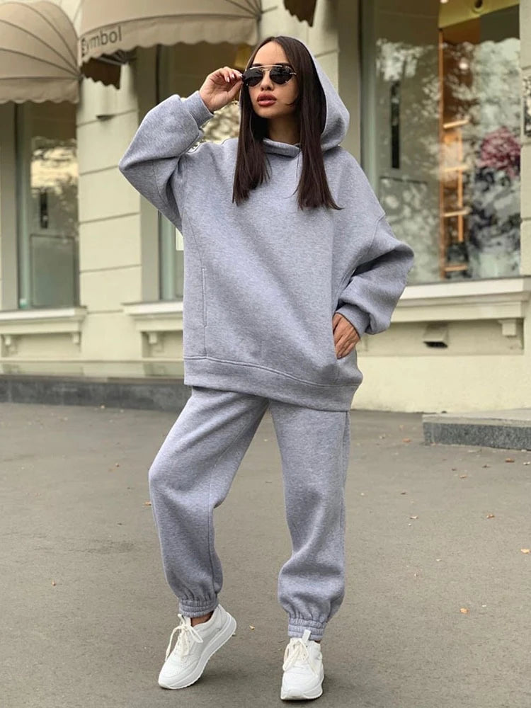 2025 New Fashion Solid Color Hooded Sweater Casual Two-piece Suit Women Moda Fitness Feminina Vêtements Sport Femme