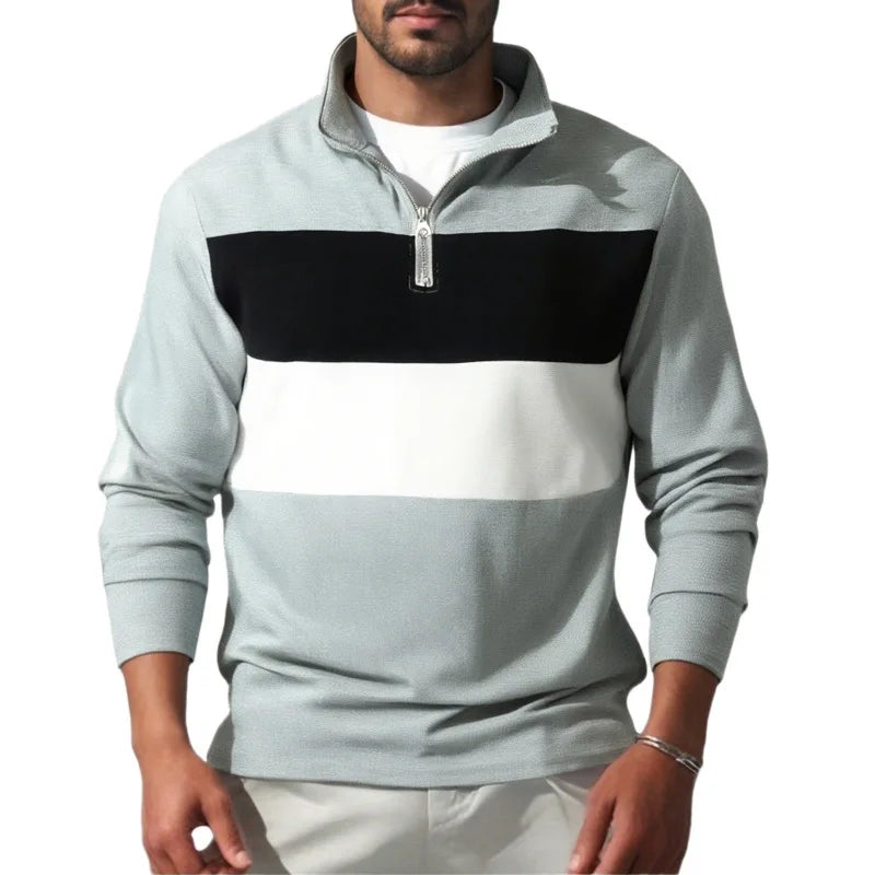 New Arrival Retro British Style Men's Long-Sleeve Zipper Polo Collar Shirt Trendy Design Temperament High-Grade Pullover
