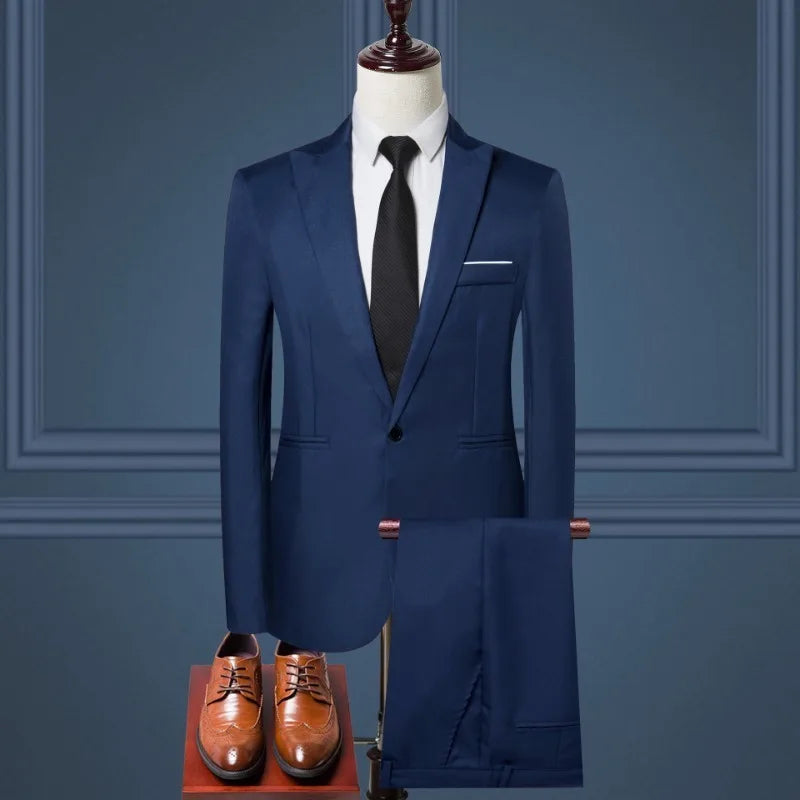 Men's Suit Set, Men's Fashion Solid Color Business Casual Suit Two-piece Set