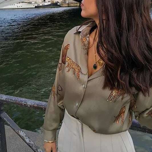 Blusa Mujer Moda Print Women Leopard Shirts and Blouses Long Sleeve Shirt Pretty Tops Y2k Clothes Chemise Femme Blusa Feminina