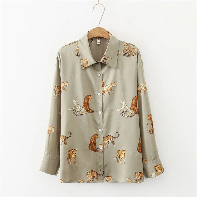 Blusa Mujer Moda Print Women Leopard Shirts and Blouses Long Sleeve Shirt Pretty Tops Y2k Clothes Chemise Femme Blusa Feminina